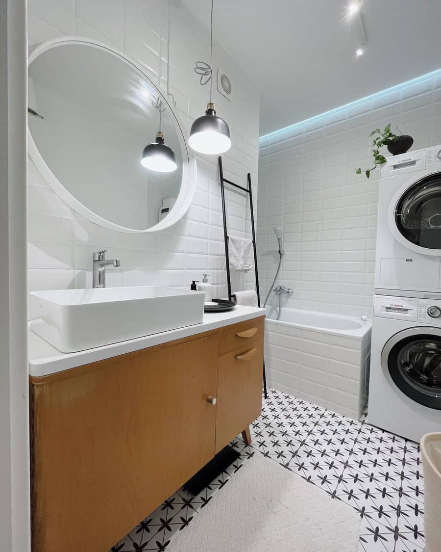 small bathroom with laundry area