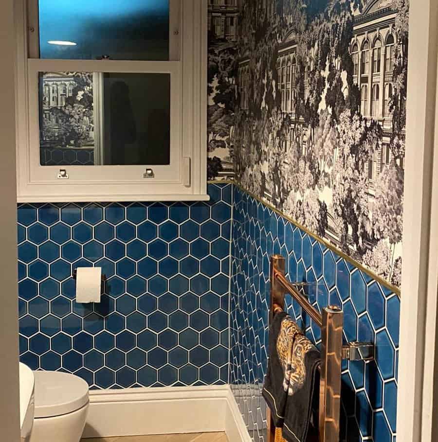 Blue hexagonal tile bathroom design