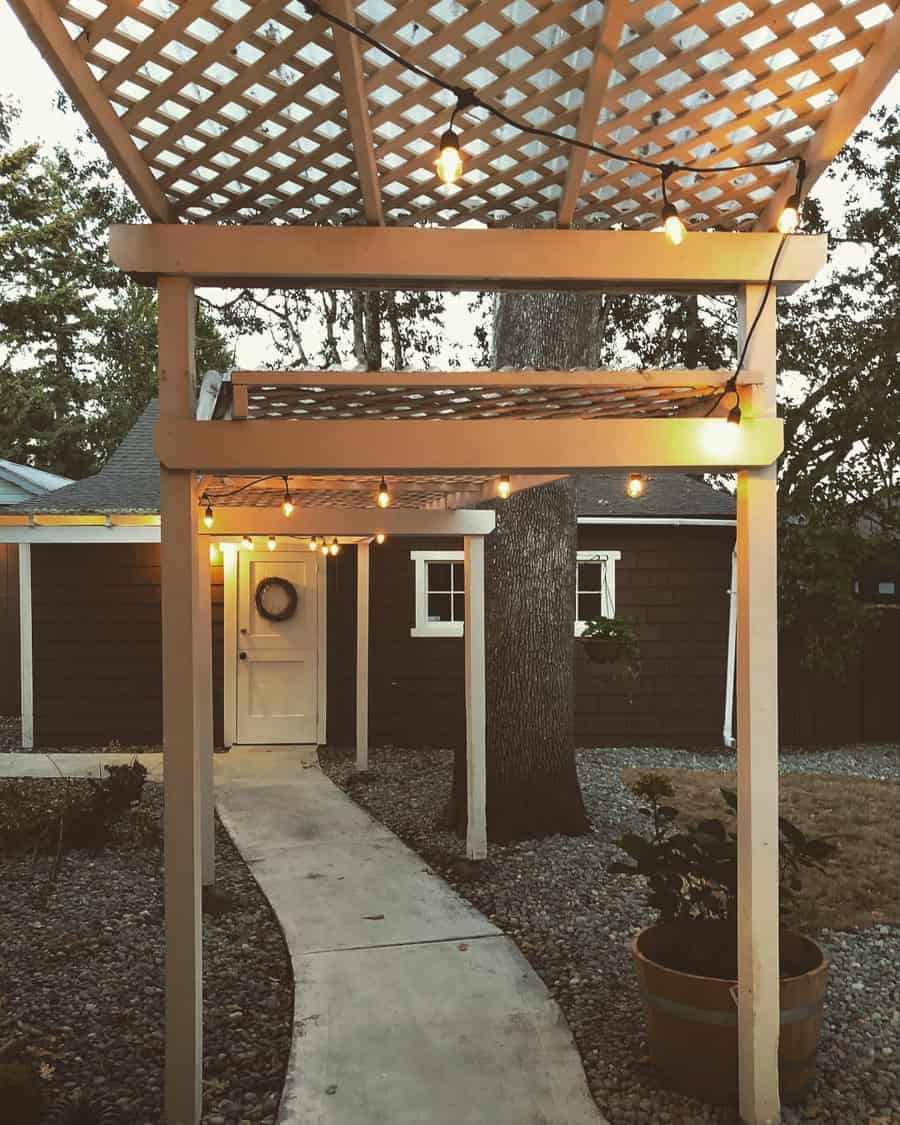 Covered walkway with hanging lights