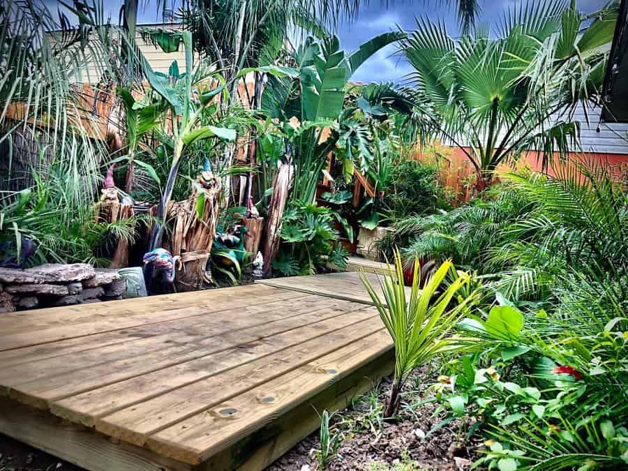 floating deck with plants