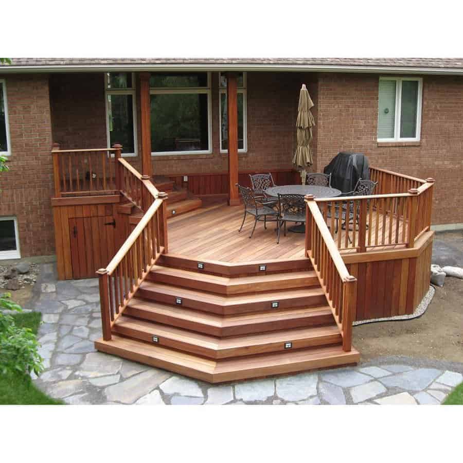 Red-Stained Wood Deck Skirting