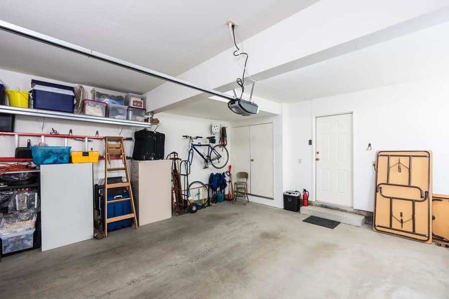 Organized garage with storage and bike rack
