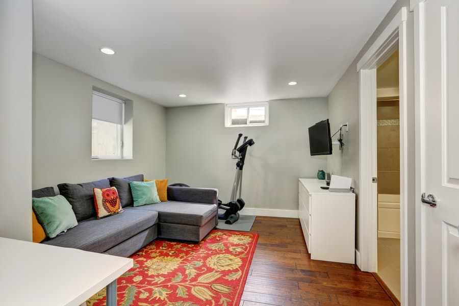 Living area with a treadmill