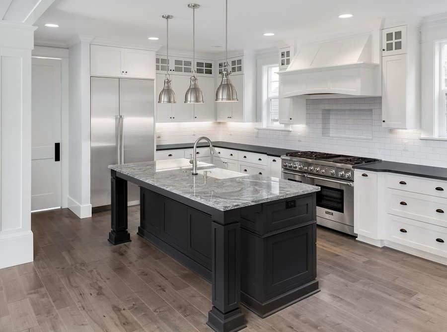 white cabinets with black handles
