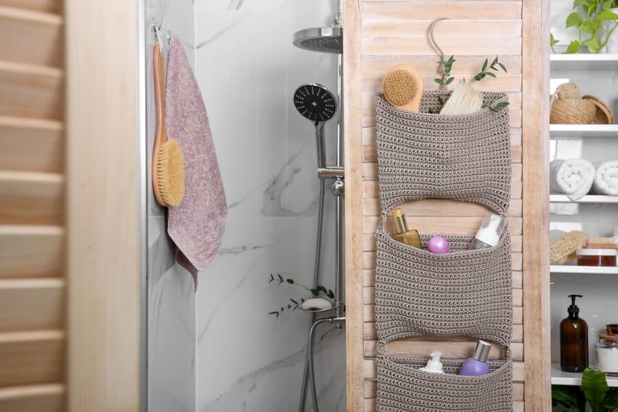 foldable tiered fabric shower storage