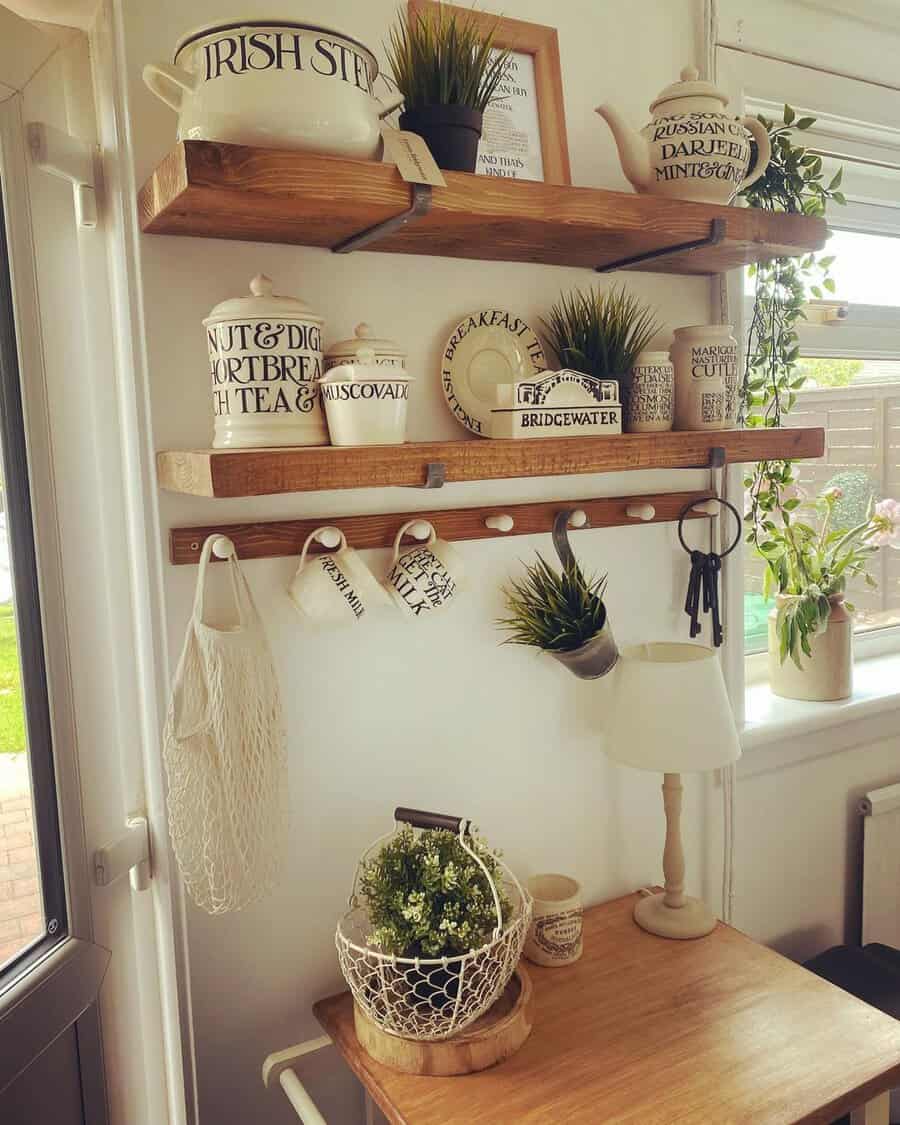 Floating shelves with rod and hook attachment