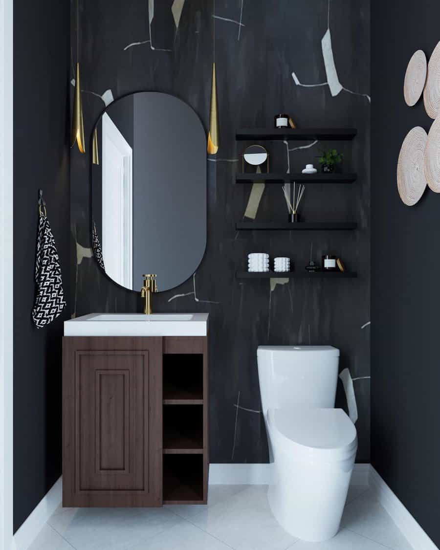 Powder room floating shelves 