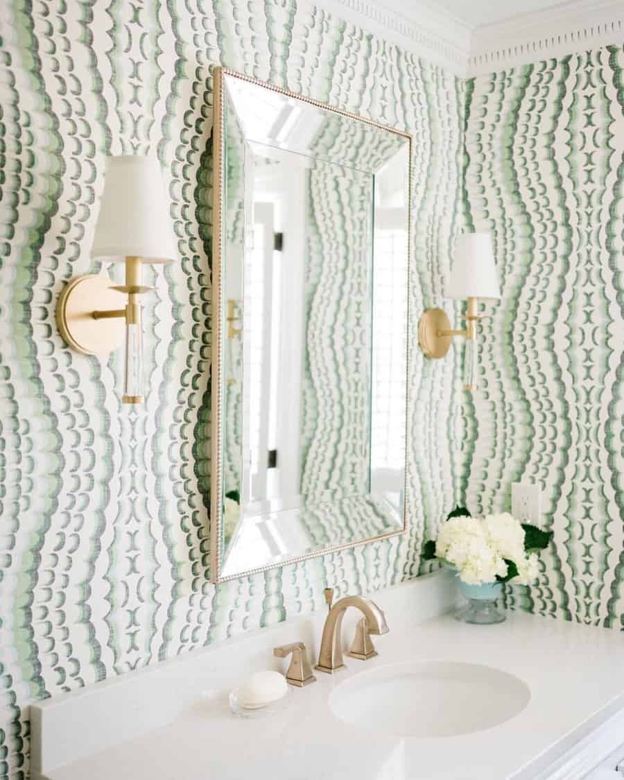 powder room with decorative wallpaper