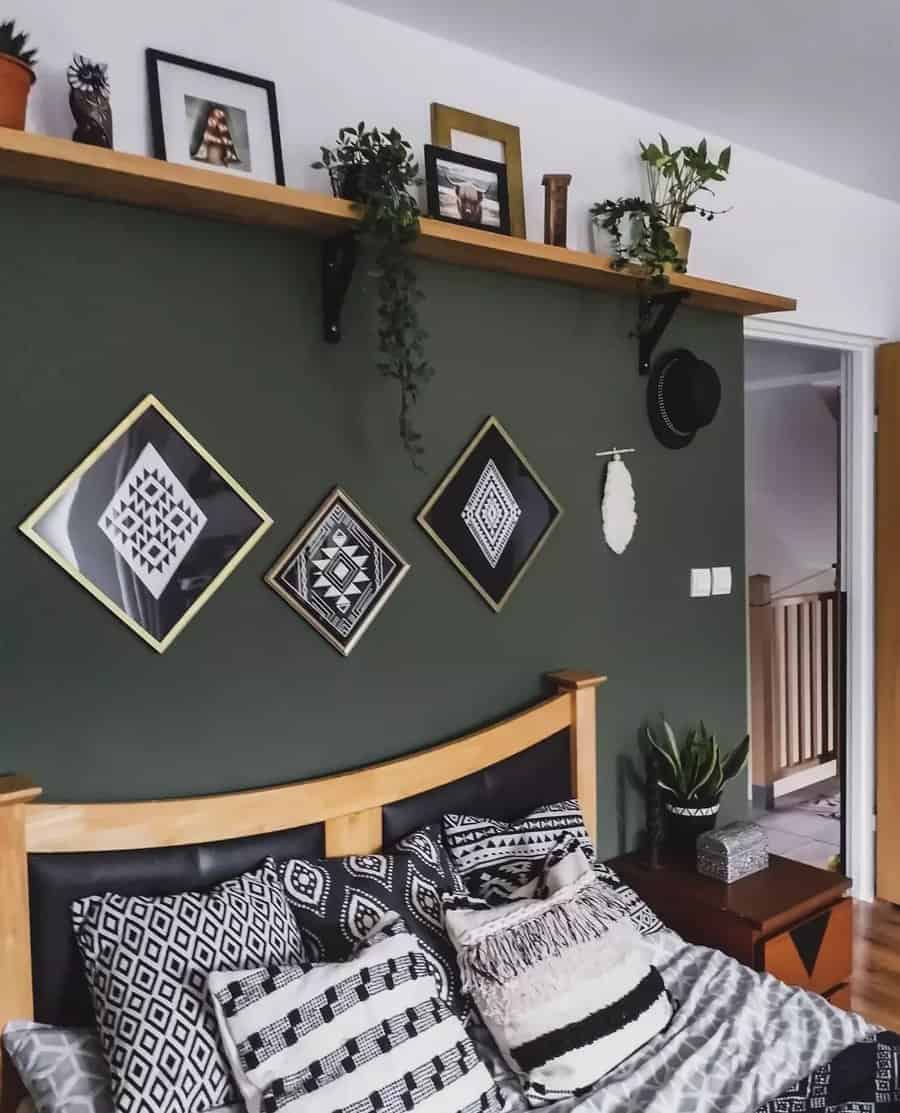 black and white bedroom with plants