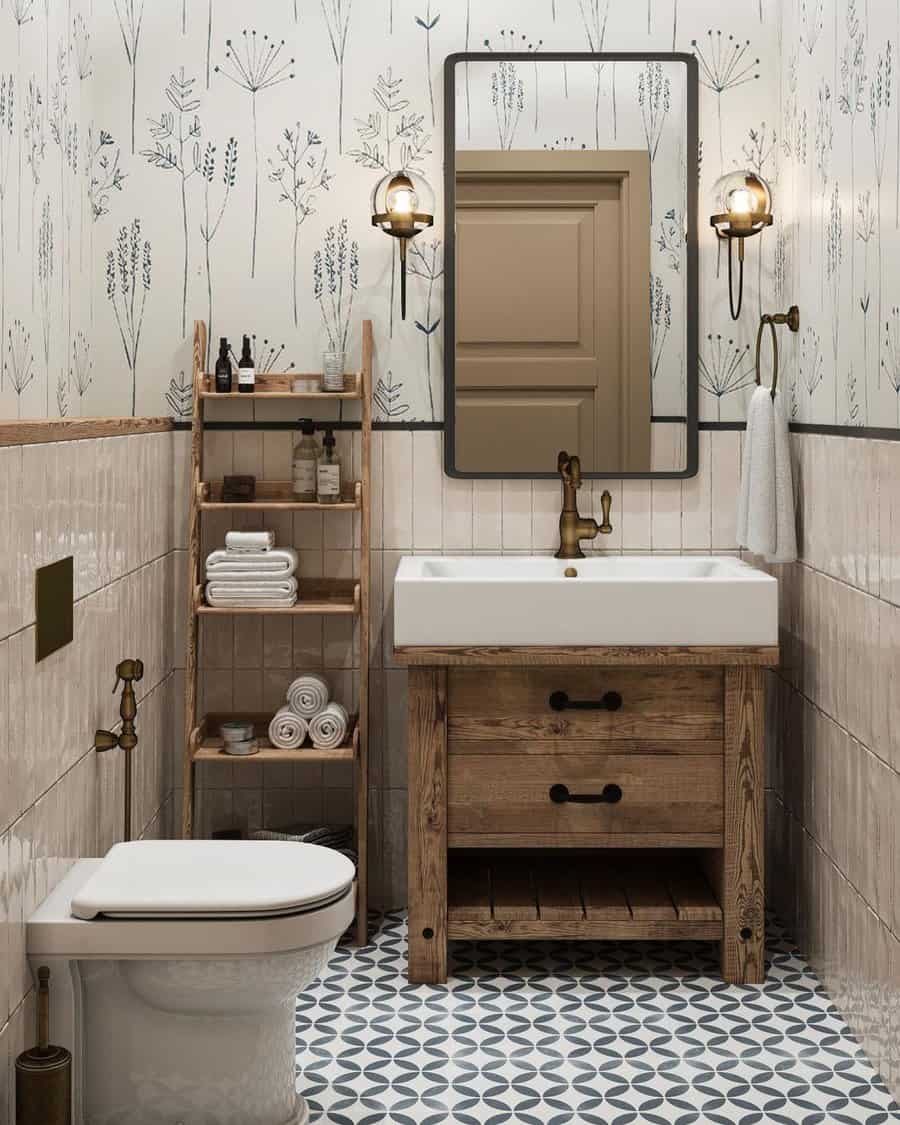 Powder room with ladder shelf