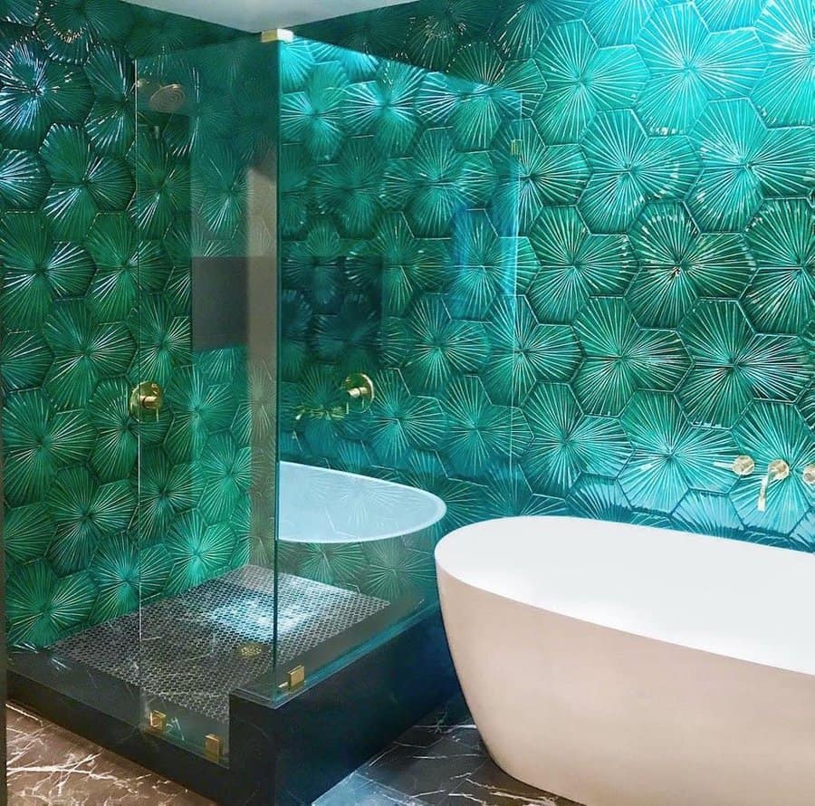 3D stamp tiled bathroom wall