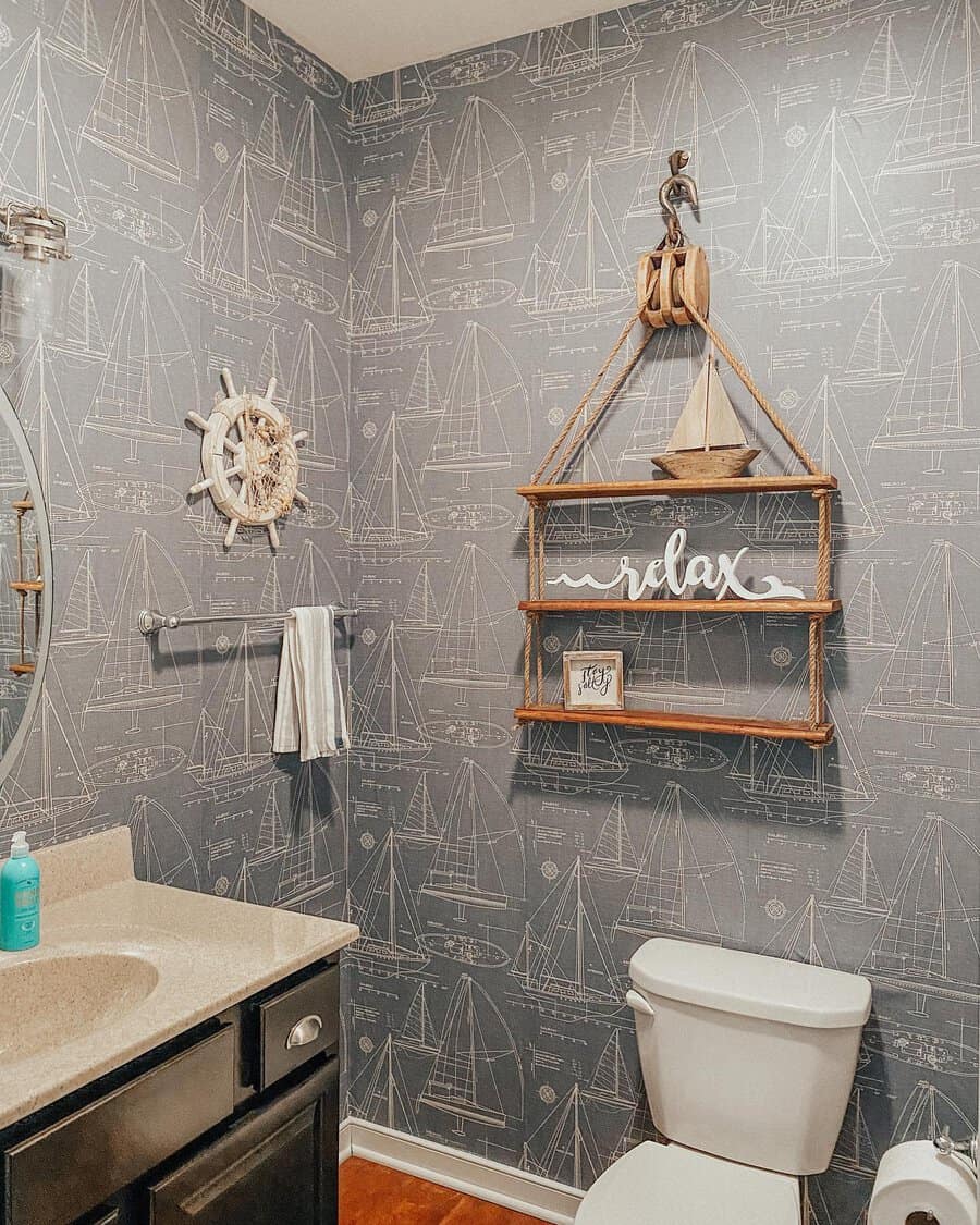 Nautical decorative wallpaper bathroom wall