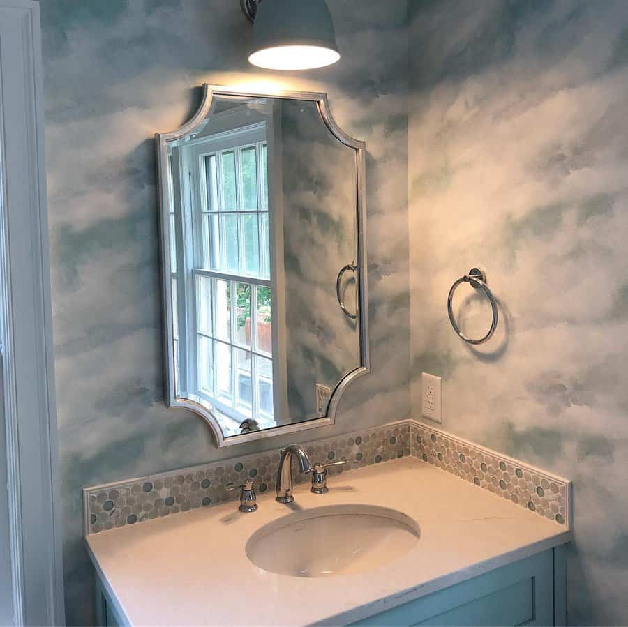 Decorative wallpaper bathroom wall