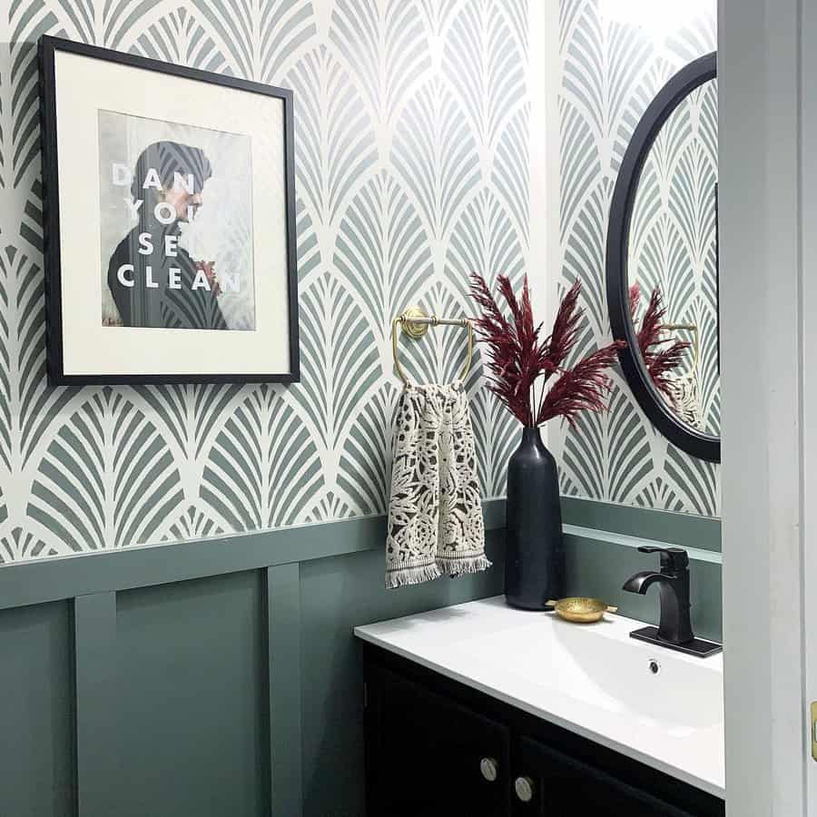 Decorative wallpaper bathroom wall