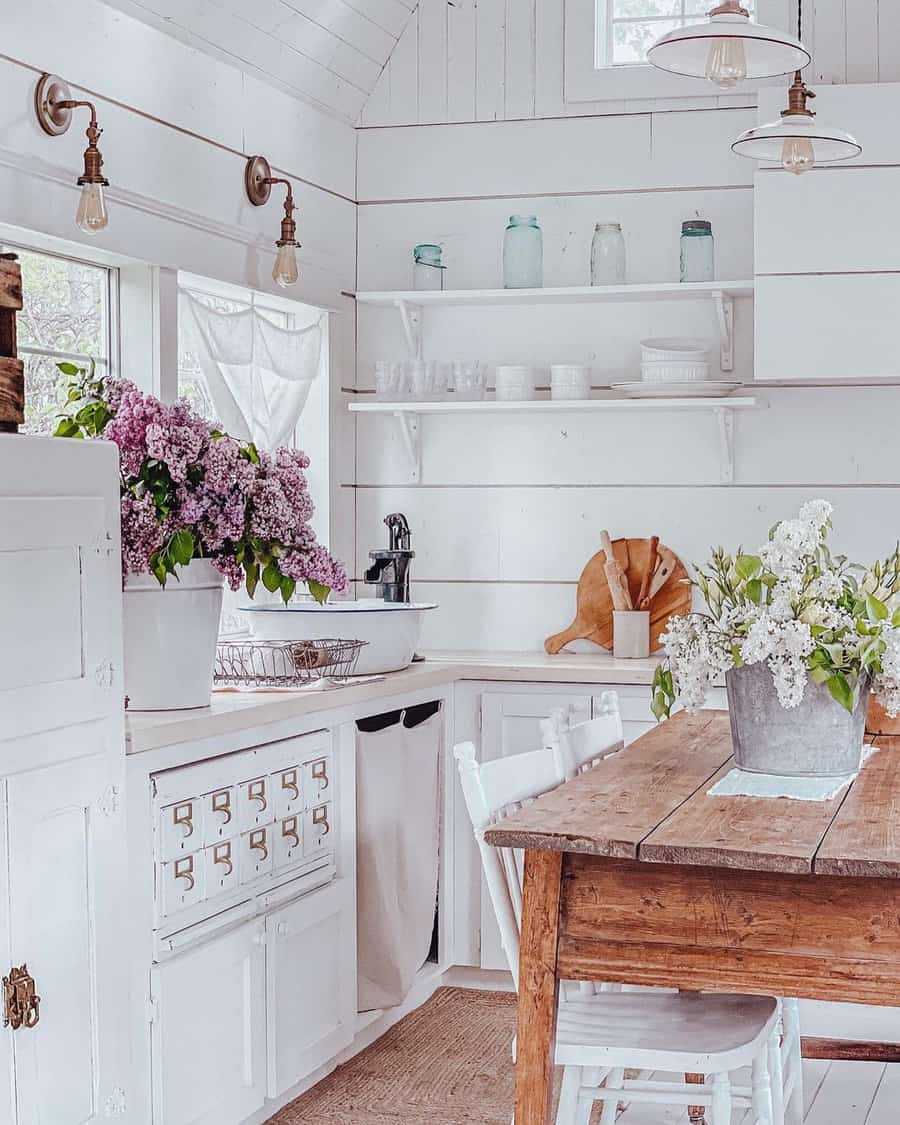 White floating shelves