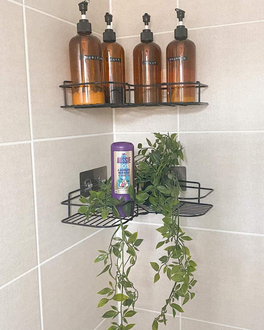 Corner shower shelf