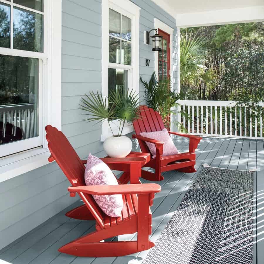 Adirondack chairs on a deck