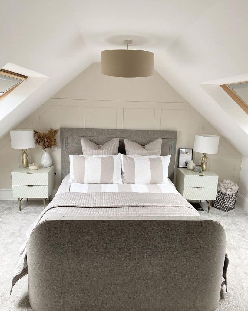 beige and grey attic bedroom