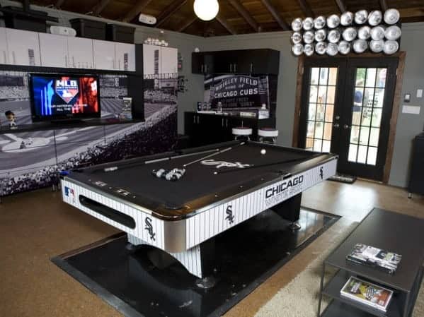 man cave with pool table