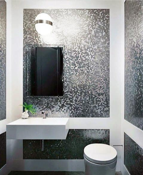 bathroom backsplash small mosaic metal tiles design ideas