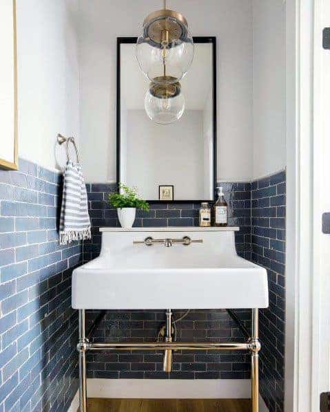 blue subway tile with white painted walls bathroom backsplash ideas