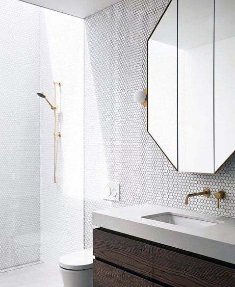 cool bathroom backsplash contemporary ideas with white circle tiles and grey grout