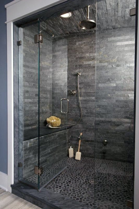 dark grey pebble floor ideas modern bathroom shower