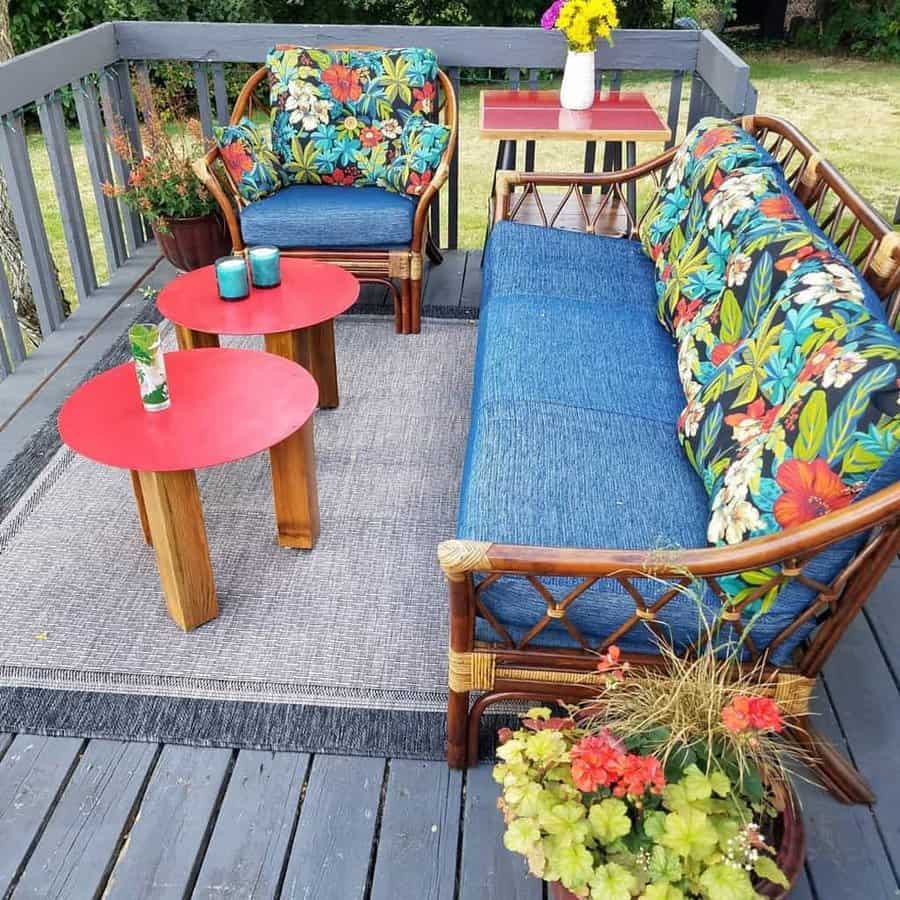 Backyard deck with wood railings