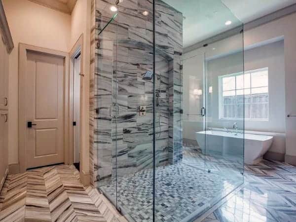 grey and white marble modern shower design