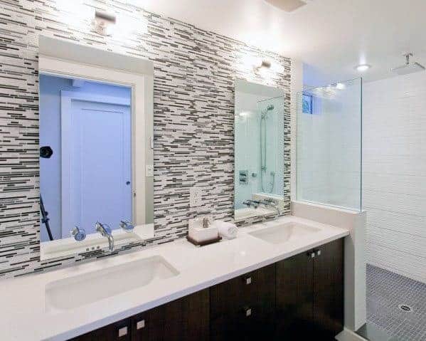 grey and white tile bathroom backsplash ideas