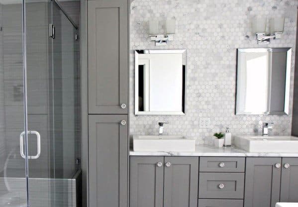 grey cabinets nice bathroom backsplash interior ideas