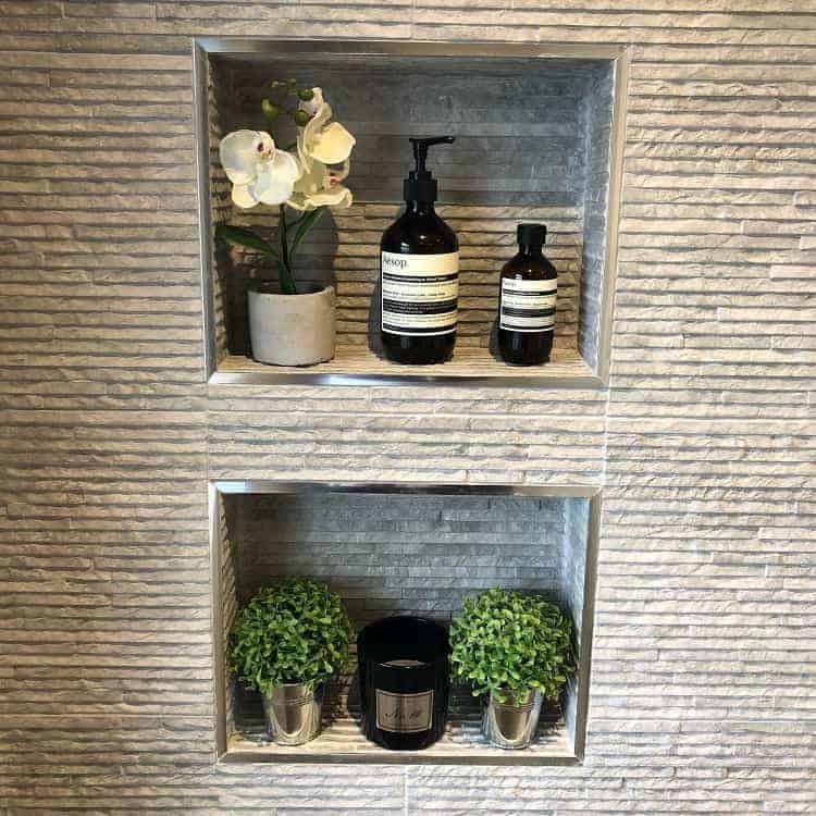house plant decor bathroom recessed shelves thefostersresidence