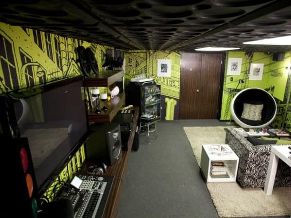 Man cave with mural art 