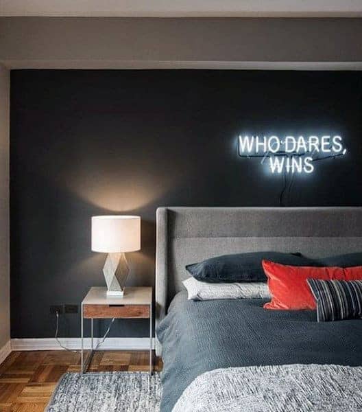 men bedroom ideas with neon sign wall decor
