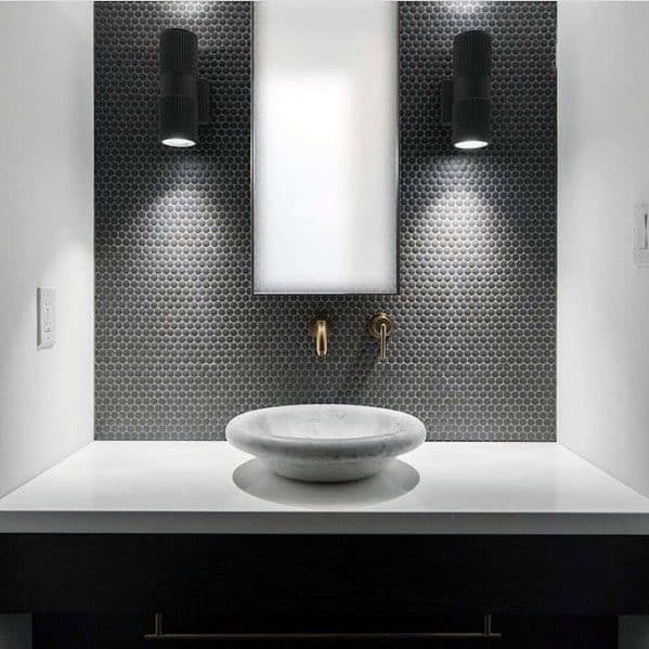 modern grey circle bathroom backsplash tile design idea inspiration