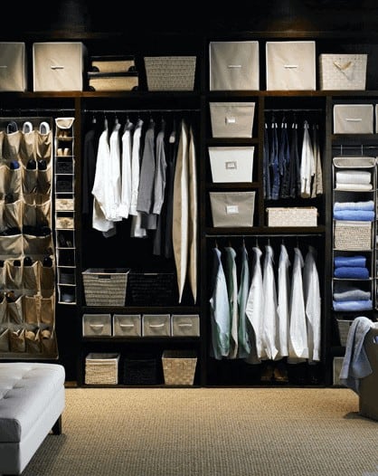 Men's closet with organizers