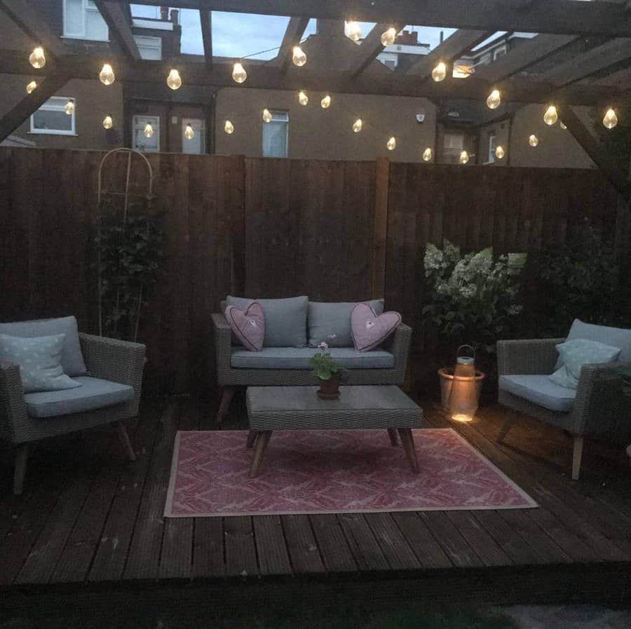 backyard deck with string lights