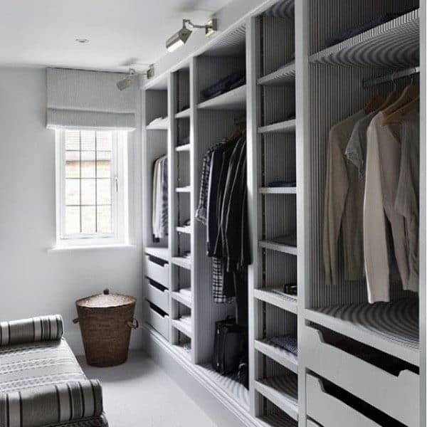 Men's closet with drop lights