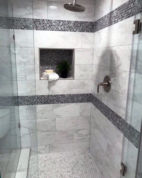 small mosaic dark grey tiles home design ideas shower niche