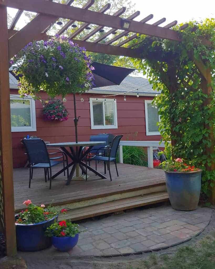 backyard deck with lattice fence