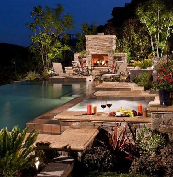 swimming pool with fireplace