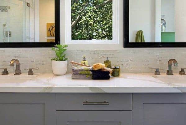 traditional tile ideas bathroom backsplash interiors with grey vanity and marble top