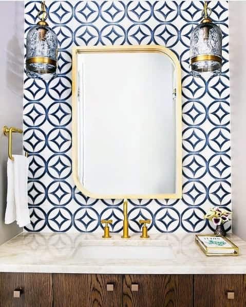 white and blue tiles pattern circle with star home ideas bathroom backsplashs