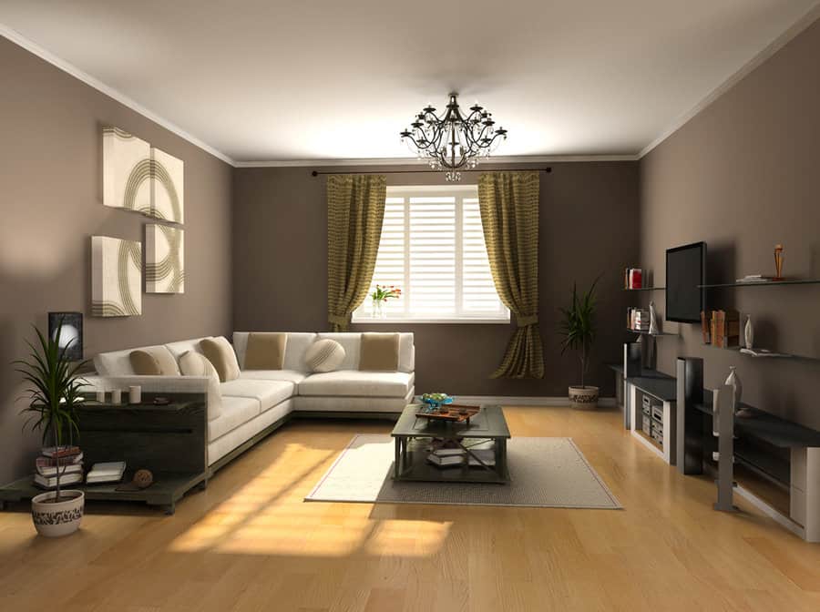 grey living room with a TV