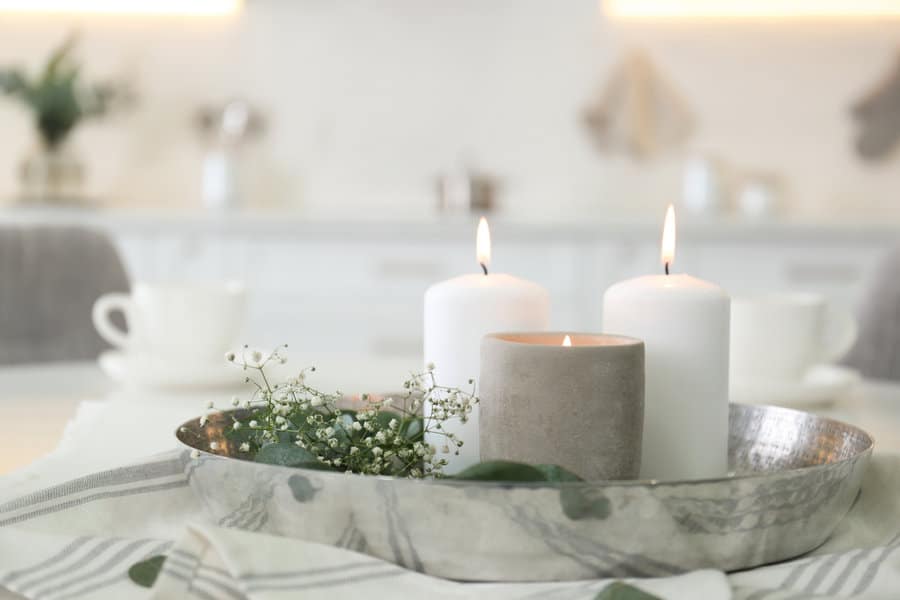 Decorative Tray with Candles and Herbs