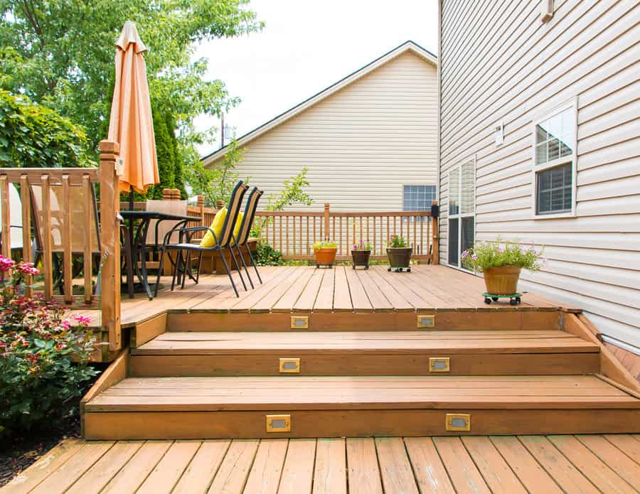 Backyard with wooden deck
