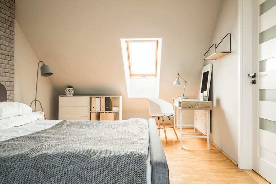 Scandinavian bedroom design with office