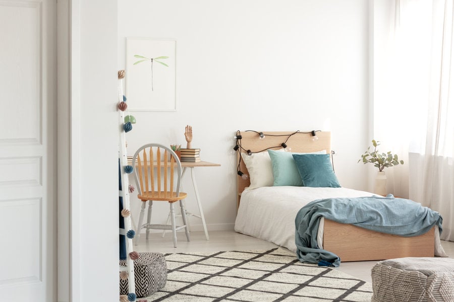 Scandinavian bedroom design with office