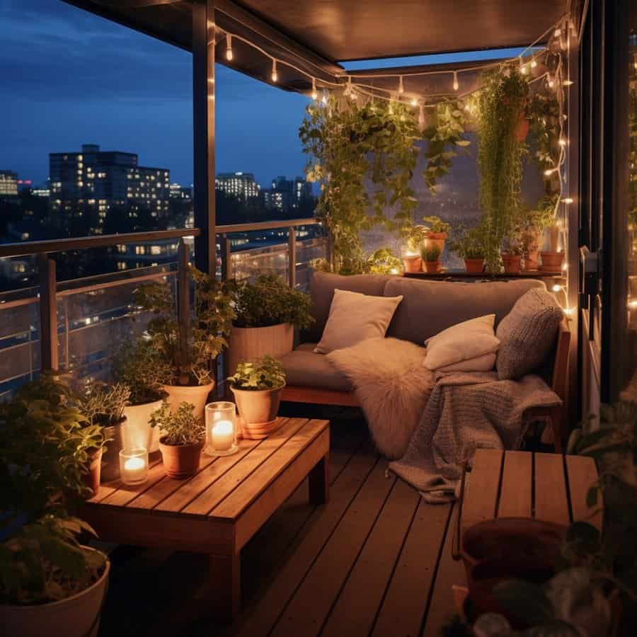 apartment balcony string lights