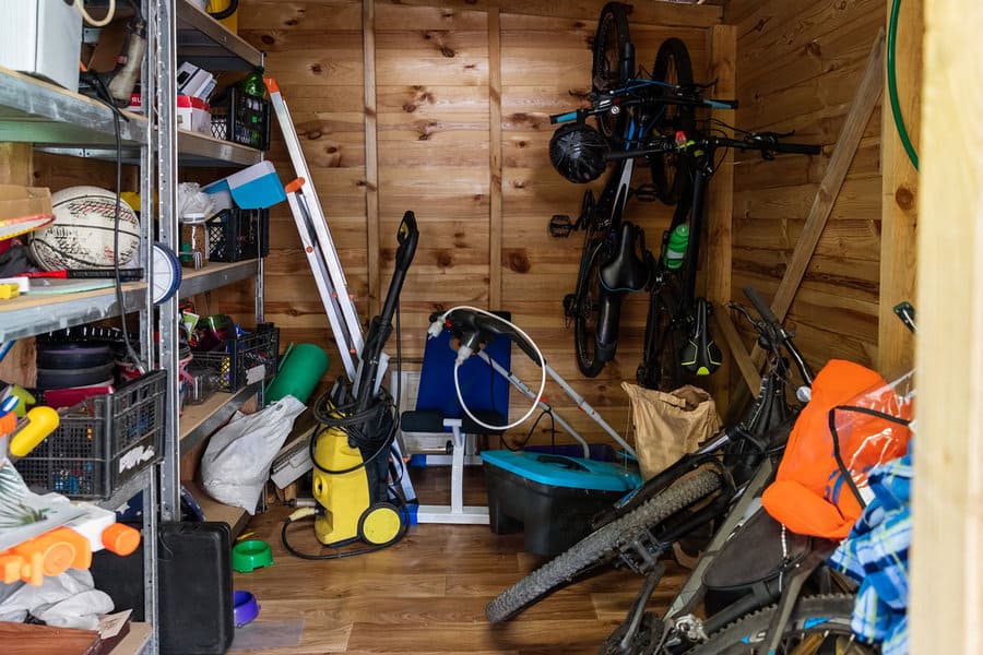 Wall bike rack in shed
